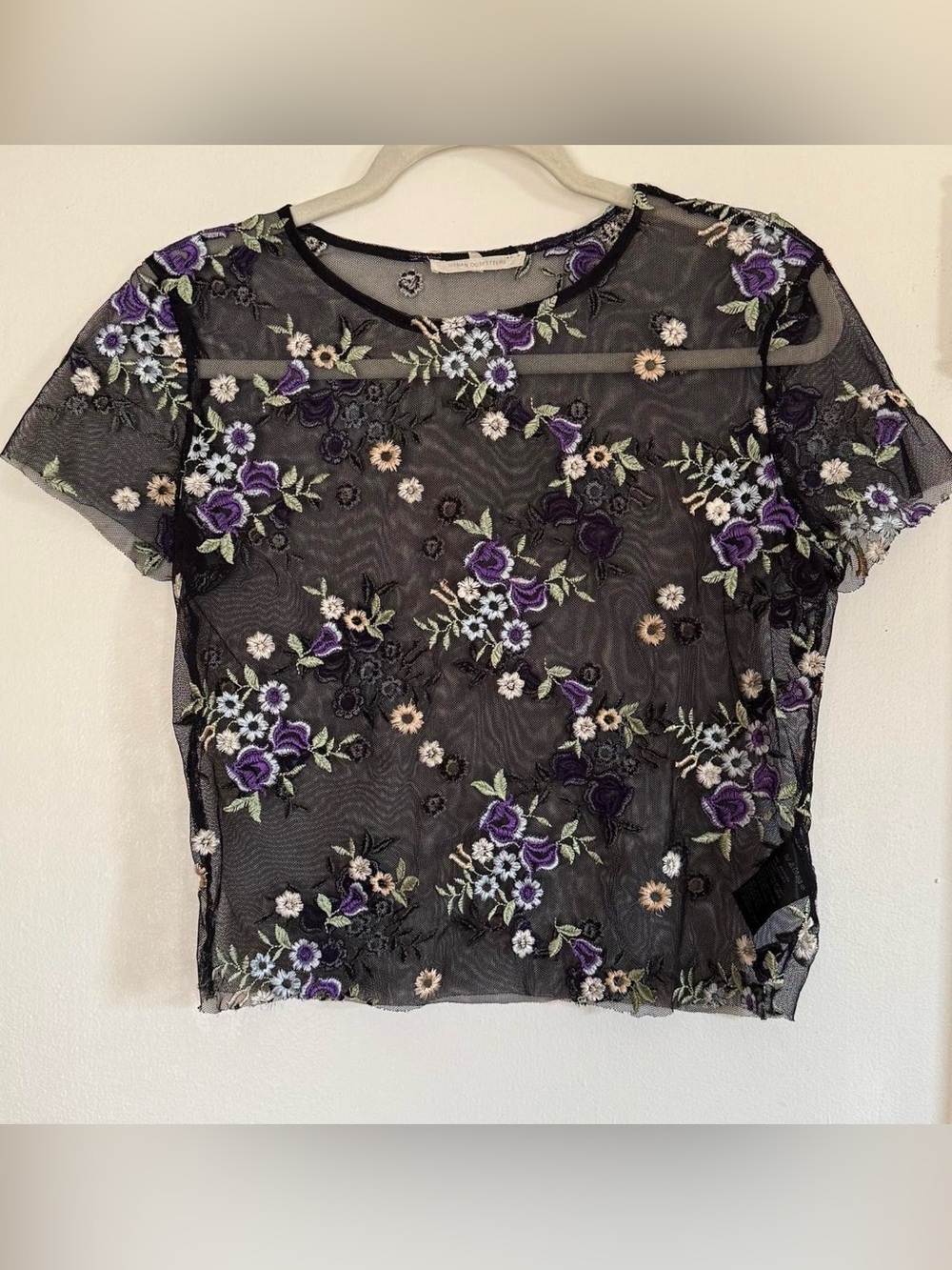 Urban Outfitters Kimchi Blue | Lilac Embroidered Sheer Short Sleeve Tee | size L - Picture 2 of 6